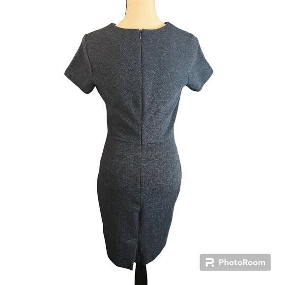 Banana Republic Factory | Navy Herringbone Back Zip Cap Sleeve Career Dress Sz 4 - Picture 3 of 5